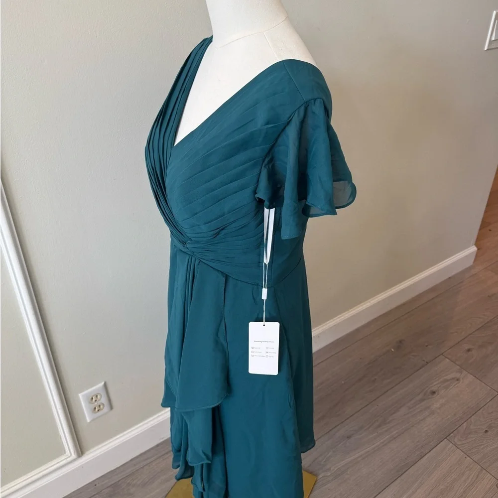 Chic Teal V-Neck Mini Dress - Picture 7 of 9